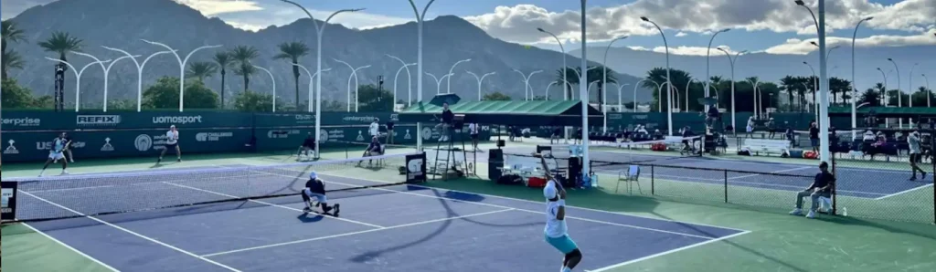 Tennis players competing at BNP tennis arena in Indian Wells